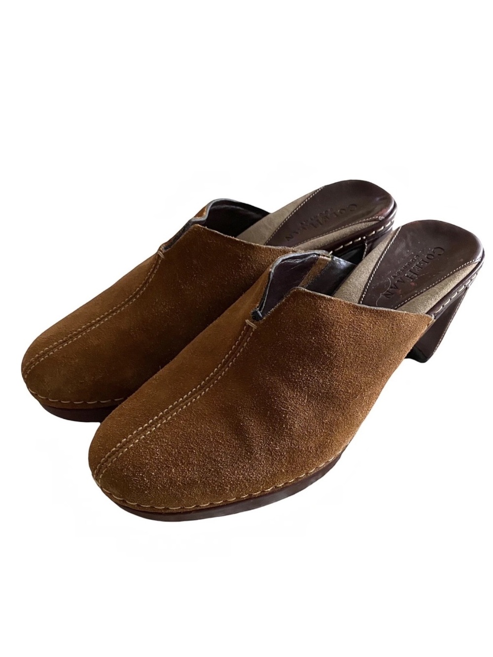COLE HAAN Women's Shoes Brown Camel Suede Slip On Clogs Mules Heel Size 6.5
